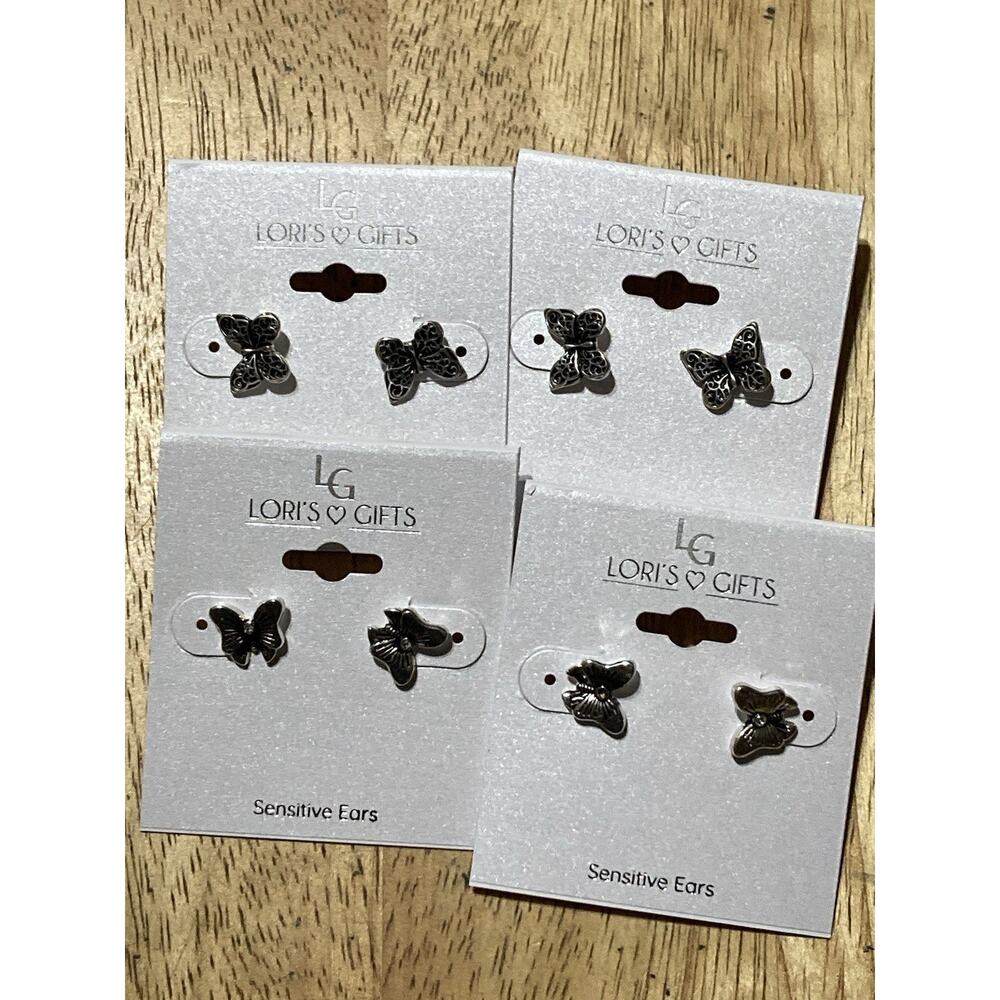 Silver Pewter 'BUTTERFLY' Earrings By Lori’s Gifts‎ Set Of 4